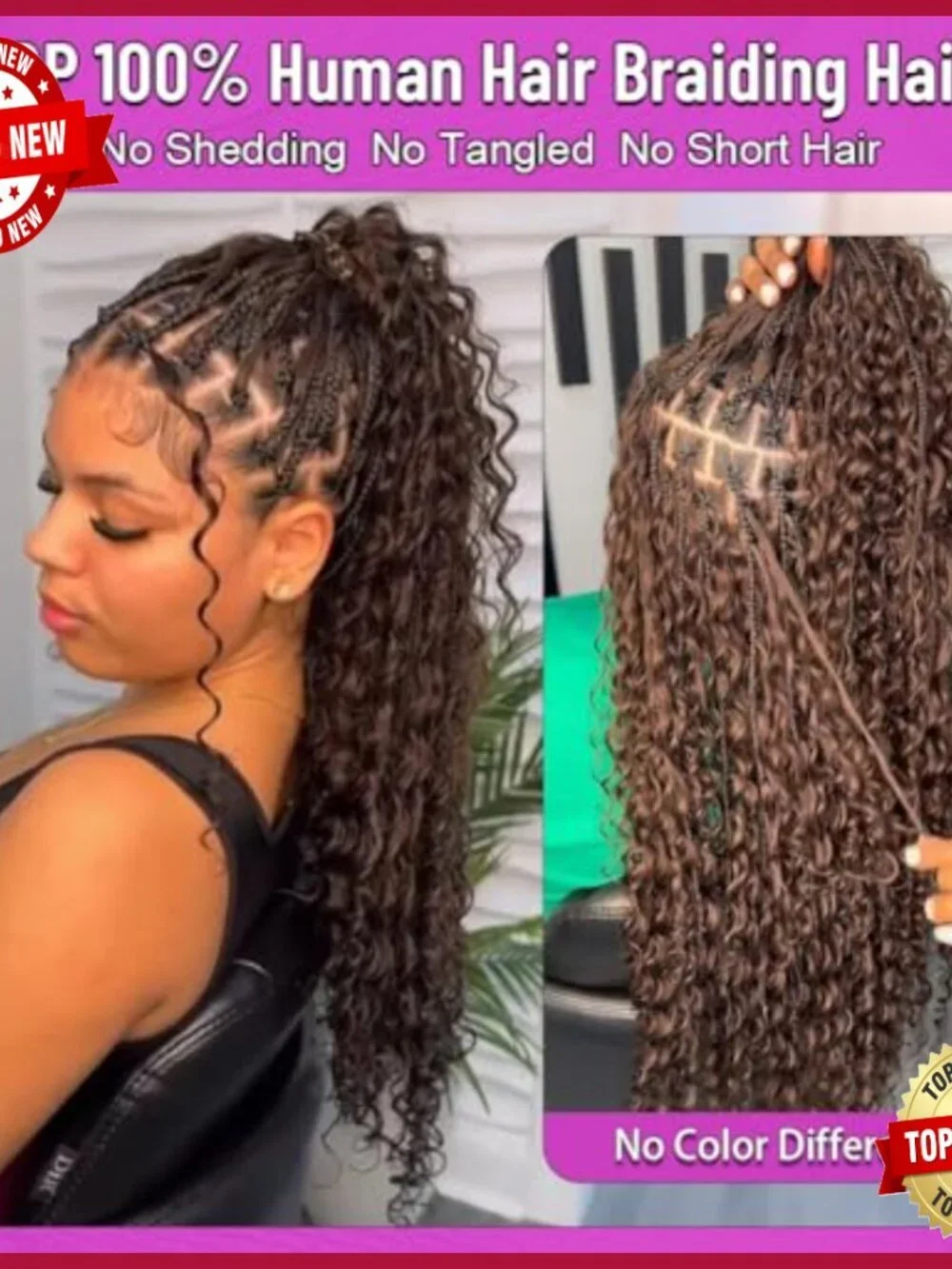 20 Inch Deep Wave Human Hair Extensions for Boho Braids No Weft